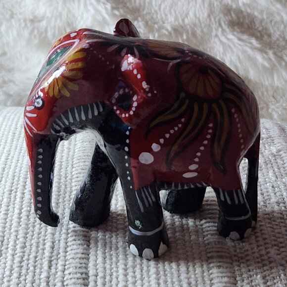 Wooden Elephant Decor Ornament Hand Crafted Show Piece Hand Painted Gift Item - Picture 2 of 8